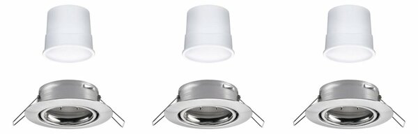 PAULMANN LED vestavné svítidlo Smart Home Zigbee Base Coin základní sada výklopné kruhové 90mm 20° 3x4,9W 230V stmívatelné 3000K kov kartáčovaný 924.64