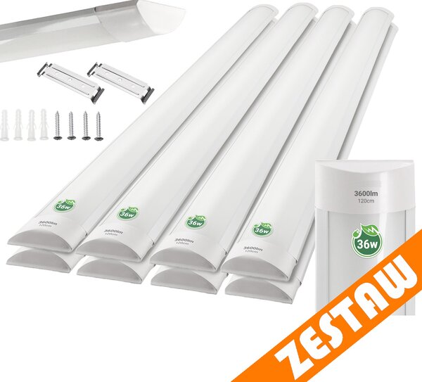 Sada 8 LED dílenských lamp do garáže pro přisazenou stropní montáž 36W 120cm BERGE