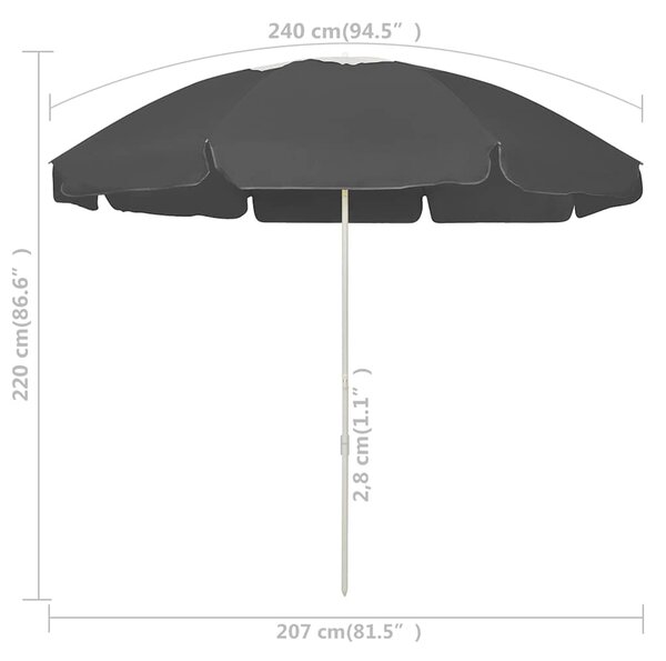 Plážový slunečník antracitový 240 cm 314714