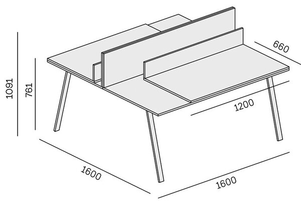 Kancelářský psací stůl DOUBLE LAYERS, posuvná vrchní deska, s přepážkami, bílá