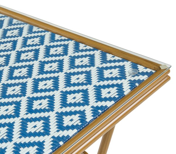 Bistro stolek CASPRI 80 cm 80 cm Umělý ratan Modrá/Bílá