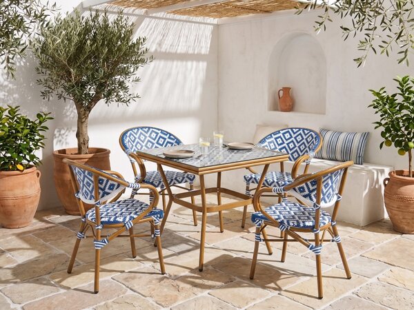 Bistro stolek CASPRI 80 cm 80 cm Umělý ratan Modrá/Bílá
