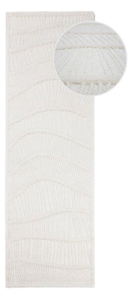 Bílý ručně tkaný běhoun s příměsí vlny 80x230 cm Sculptured Wave – Flair Rugs