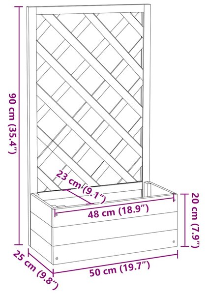 Zahradní truhlík s treláží šedý 50 x 25 x 90 cm masivní jedle 314831