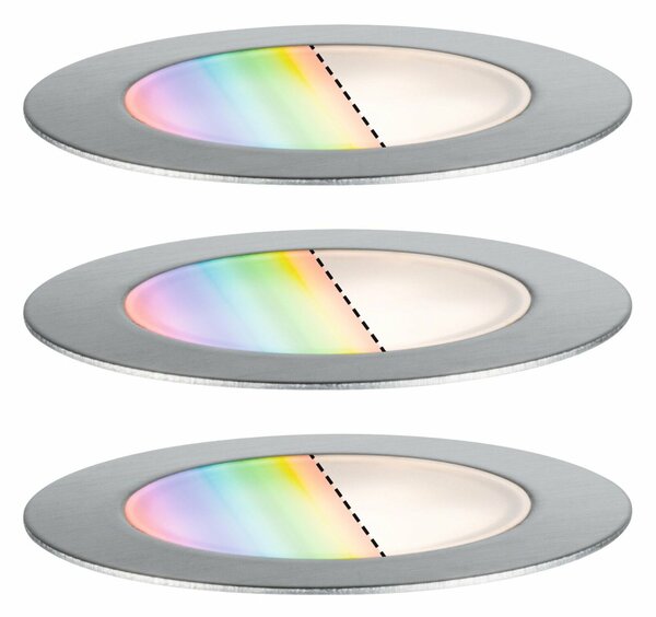 PAULMANN Plug & Shine LED zemní svítidlo Smart Home Zigbee Floor RGBW 3ks sada IP67 RGBW 3x2W 21VA ocel 947.52