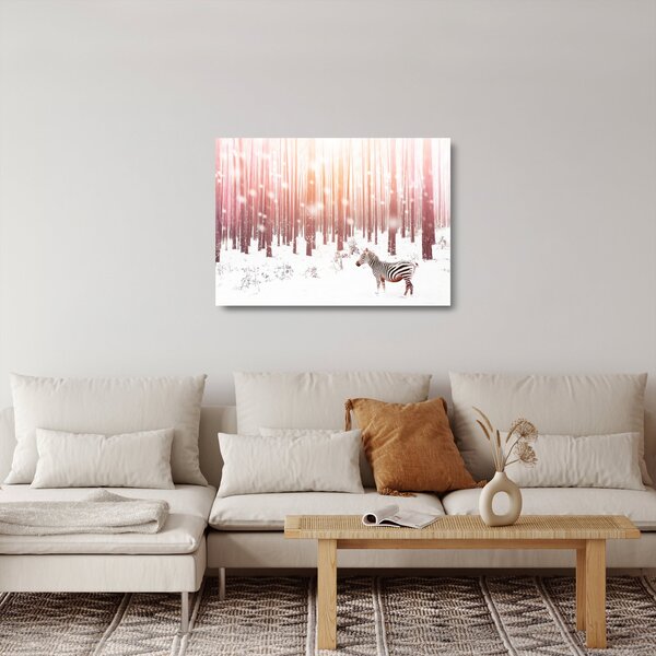 Skleněný obraz - Zebra v zasněženém lese (70x50 cm)