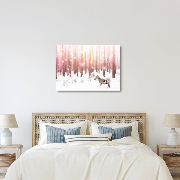 Skleněný obraz - Zebra v zasněženém lese (70x50 cm)