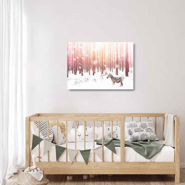 Skleněný obraz - Zebra v zasněženém lese (70x50 cm)