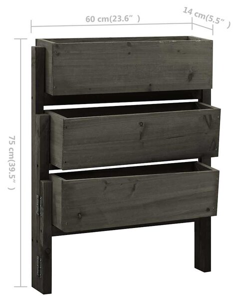 Zahradní truhlík skládací šedý 60 x 14 x 75 cm masivní jedle 314841