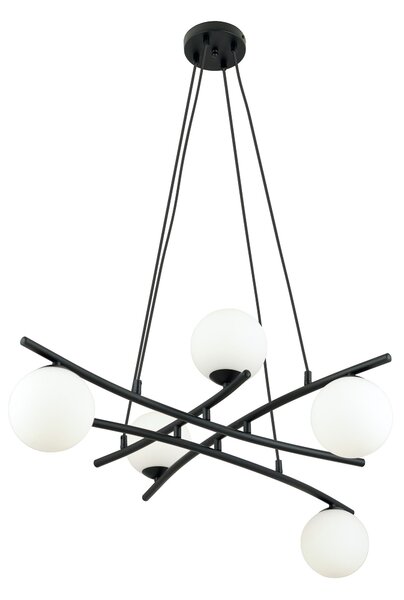 Závěsné svítidlo ESSA 5 – černé, opálové sklo, 5× E14, šířka 100 cm