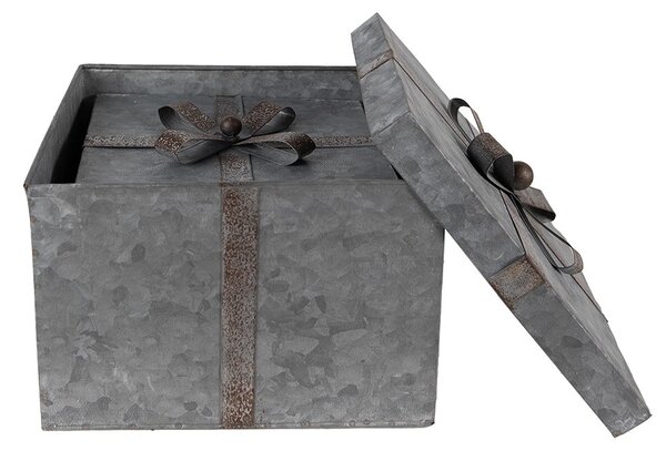 Zinkové antik úložné boxy s víky a mašlemi - 24*24*18 / 20*20*15 / 16*16*12 cm - Clayre & Eef