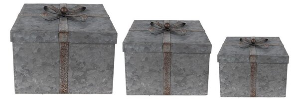 Zinkové antik úložné boxy s víky a mašlemi - 24*24*18 / 20*20*15 / 16*16*12 cm - Clayre & Eef