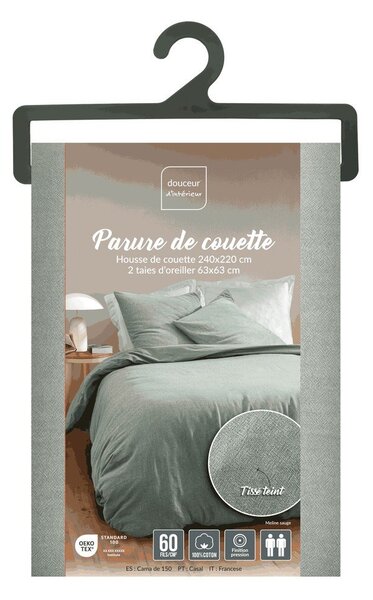 Zelené 3dílné bavlněné povlečení na dvoulůžko/prodloužené 240x220 cm Meline – douceur d'intérieur