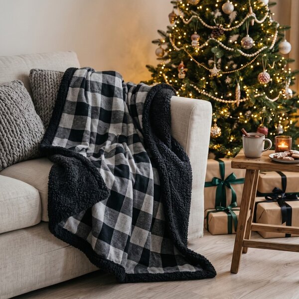 Beránková deka 150 × 200 cm černo-šedá