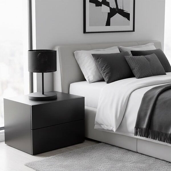 Stolní lampa LUX LN1 – celočerná, textilní stínidlo, 1× E27, šířka 20 cm