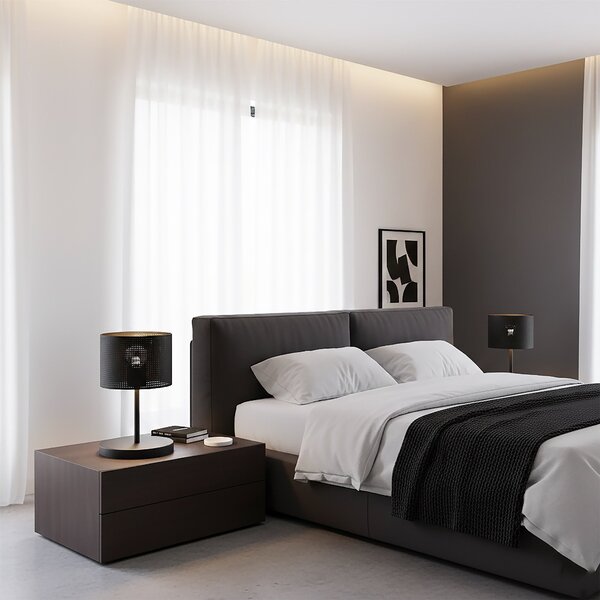Stolní lampa LUX LN1 – celočerná, textilní stínidlo, 1× E27, šířka 20 cm