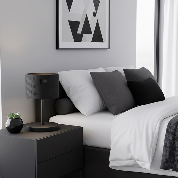 Stolní lampa LUX LN1 – celočerná, textilní stínidlo, 1× E27, šířka 20 cm