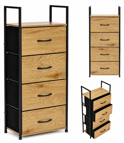 ModernHome GIC-C102-19 Komoda se 4 textilními zásuvkami, hnědo-černá