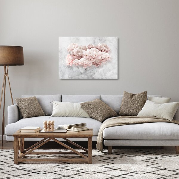 Skleněný obraz - Růžové květy na zdi (70x50 cm)
