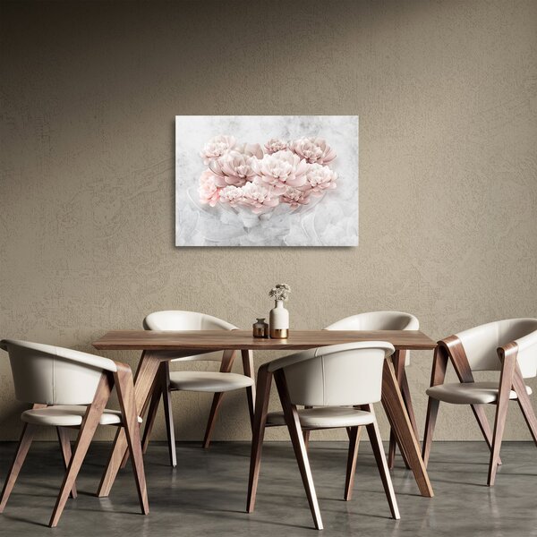 Skleněný obraz - Růžové květy na zdi (70x50 cm)