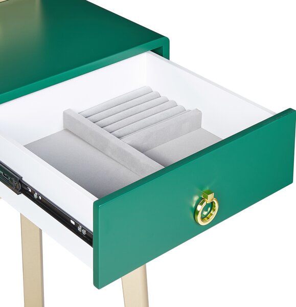 Toaletní stolek se zrcadlem a stoličkou FEDRY LED Smaragdová