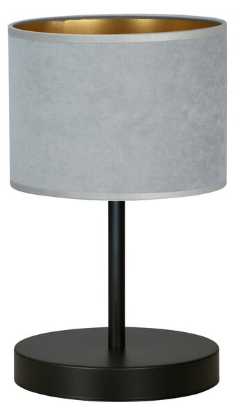 Stolní lampa HILDE LN1 – černá, šedé textilní stínidlo, 1× E27, šířka 18 cm