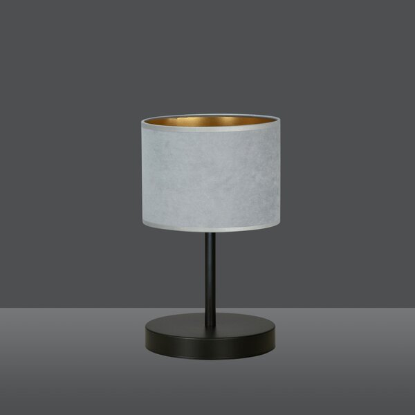 Stolní lampa HILDE LN1 – černá, šedé textilní stínidlo, 1× E27, šířka 18 cm