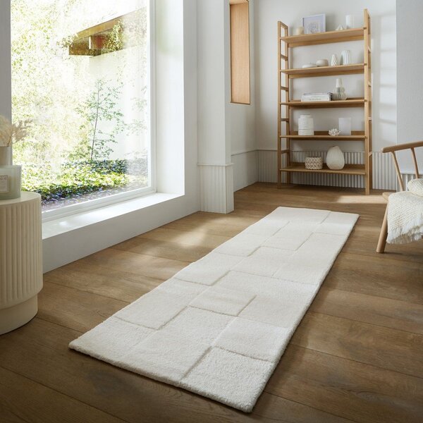 Slonovinový ručně tkaný vlněný běhoun 60x230 cm Checkerboard – Flair Rugs