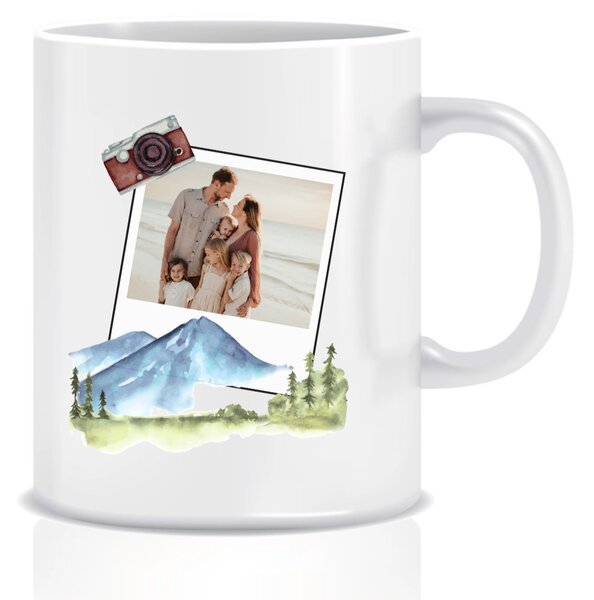 Personalizovaný klasický bílý keramický hrníček 300 ml s polaroidem z dovolené