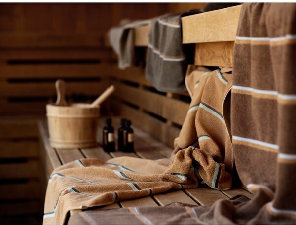 Hnědá/béžová bavlněná osuška 70x140 cm Sauna – Zone
