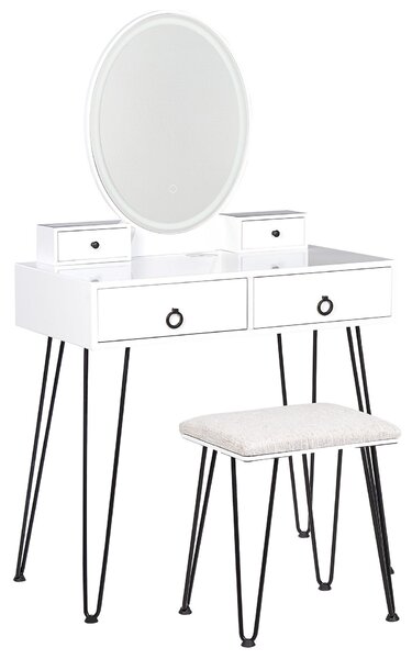Toaletní stolek se 4 zásuvkami LED zrcadlem a stoličkou bílý/ černý SOYE