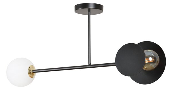 Stropní svítidlo MINERVA 2 – černé, bílé sklo, 2× E27, šířka 80 cm