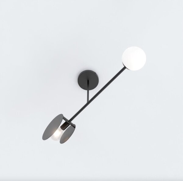 Stropní svítidlo MINERVA 2 – černé, bílé sklo, 2× E27, šířka 80 cm