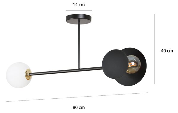 Stropní svítidlo MINERVA 2 – černé, bílé sklo, 2× E27, šířka 80 cm