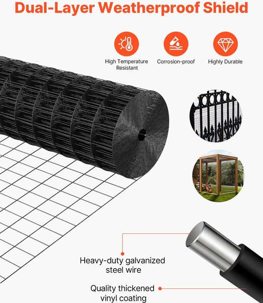 Drátěná plotová role – drátěný plot – výška 61 cm, délka 7,62 m – velikost ok 5,08 x 7,62 cm – tloušťka drátu 1,52 mm – pozinkovaný ocelový drát, potažený PVC – pro slepice a králíky