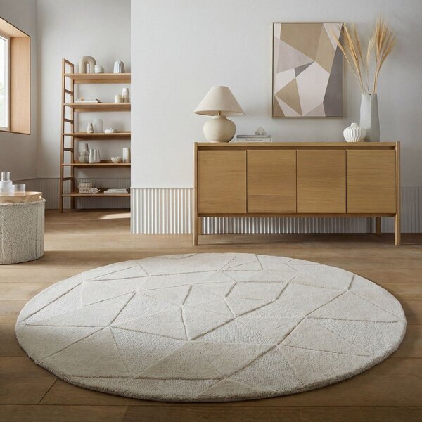 Béžový ručně tkaný vlněný kulatý koberec ø 160 cm Shard – Flair Rugs