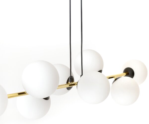 Závěsné svítidlo GRAVITY 8 – černé, opálové sklo, 8× E14, šířka 140 cm