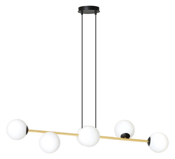 Závěsné svítidlo GRAVITY 6 – černé, opálové sklo, 6× E14, šířka 110 cm