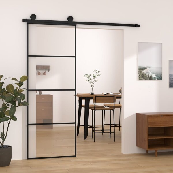 Posuvné dveře s kováním 76x205 cm ESG sklo a hliník 3152145