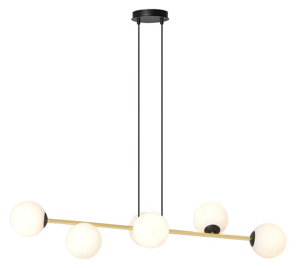 Závěsné svítidlo GRAVITY 6 – černé, opálové sklo, 6× E14, šířka 110 cm