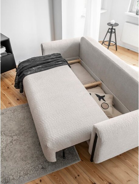 Béžová rozkládací/s úložným prostorem pohovka z textilie bouclé 244 cm Arcadova – ELTAP