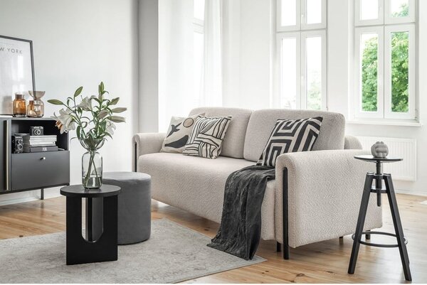 Béžová rozkládací/s úložným prostorem pohovka z textilie bouclé 244 cm Arcadova – ELTAP
