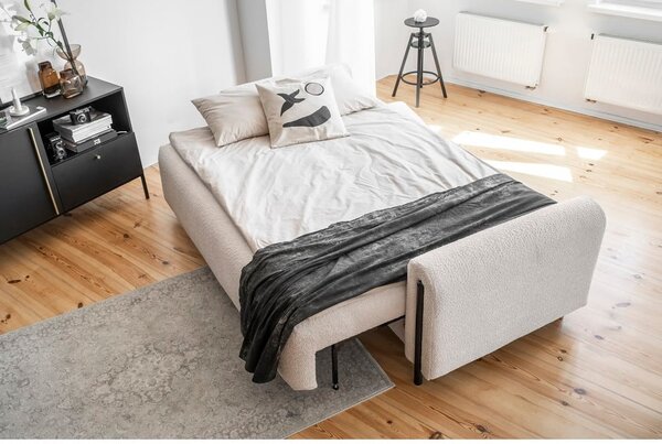 Béžová rozkládací/s úložným prostorem pohovka z textilie bouclé 244 cm Arcadova – ELTAP