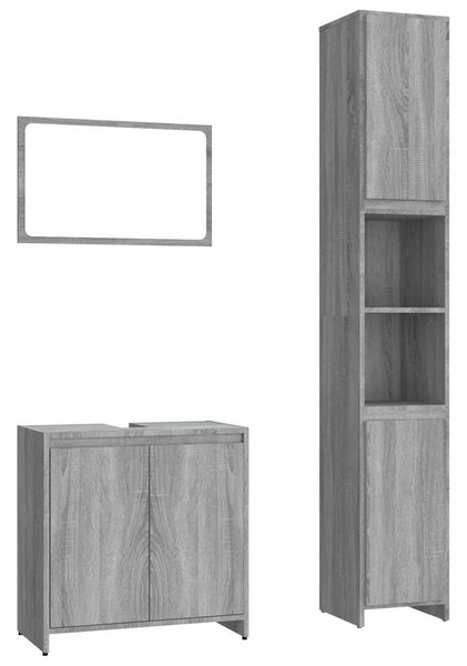 3dílný set koupelnového nábytku šedý sonoma kompozitní dřevo 3152720