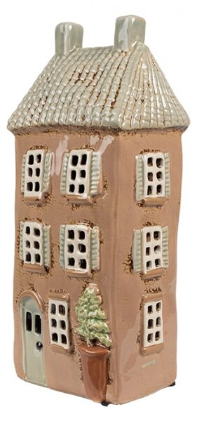 Hnědý keramický domeček na čajovou svíčku Houthem XXII – 12x9x28 cm