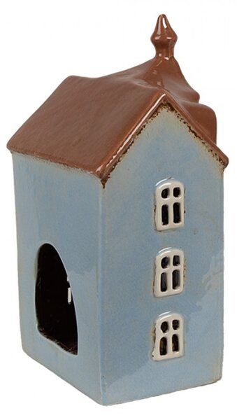Modrý keramický domeček na čajovou svíčku Houthem X – 13x9x22 cm
