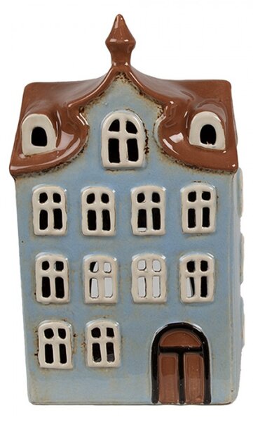 Modrý keramický domeček na čajovou svíčku Houthem X – 13x9x22 cm
