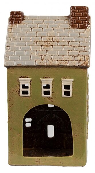 Zelený keramický domeček na čajovou svíčku Houthem II – 14x10x26 cm