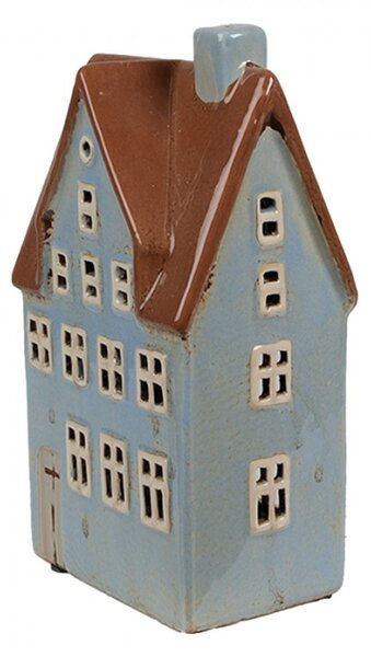 Modrý keramický domeček na čajovou svíčku Houthem XII – 11x8x20 cm
