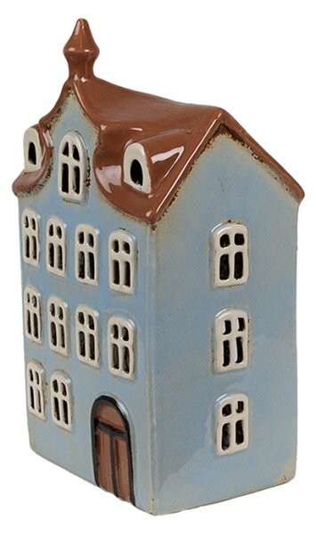 Modrý keramický domeček na čajovou svíčku Houthem X – 13x9x22 cm